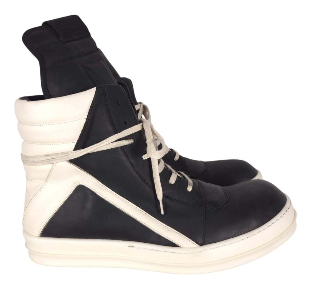 Rick Owens Geobasket High Top Sneakers US 15 EU 48 Mens Black Milk Leather $1490